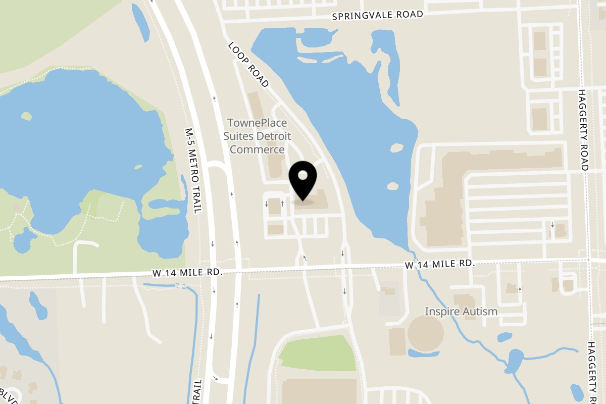 Map showing the location of Spicy Bangkok on 40270 W 14 Mile Rd in Commerce Township